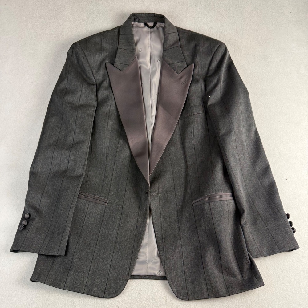 Christian Dior‎ Monsieur Grey Pinstripe Tuxedo Jacket Satin Peak Lapel 38R